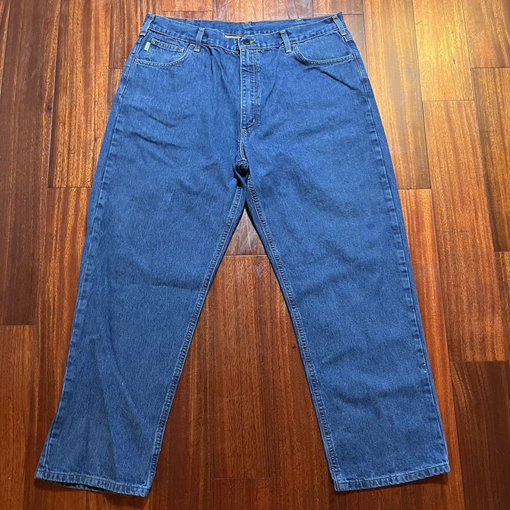 Carhartt Jeans Mens 42x30 Blue Medium Wash 100% FR Cotton Fits 39x29 Workwear